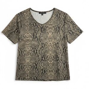 4/$20 Nancy Bolen Snake Print Gold Metallic Shimmer Short Sleeve Top Medium